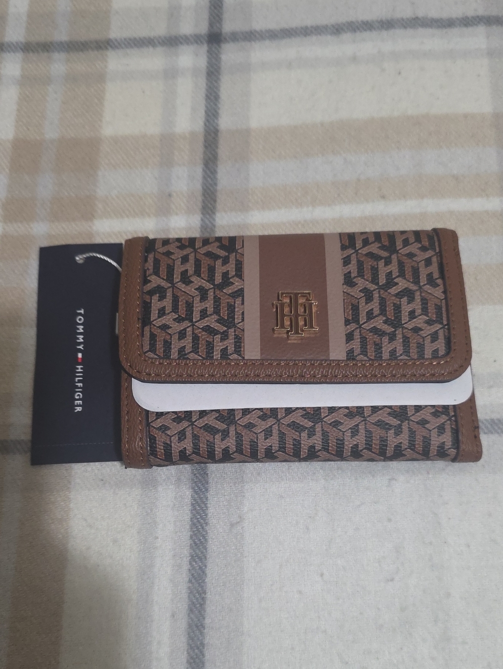 Tommy Hilfiger Brown and Tan Monogram Compact Wallet